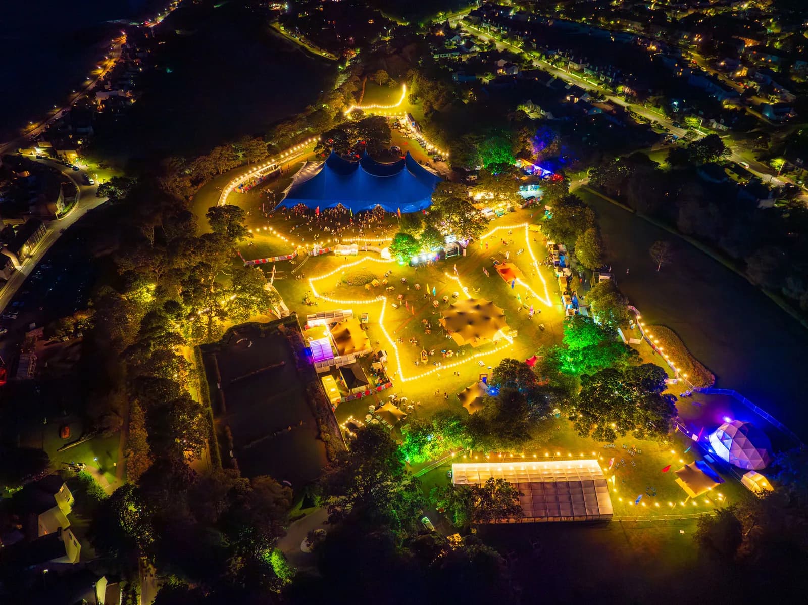 Aerial view of North Berwick during Fringe by the Sea, with festival activity along the coast