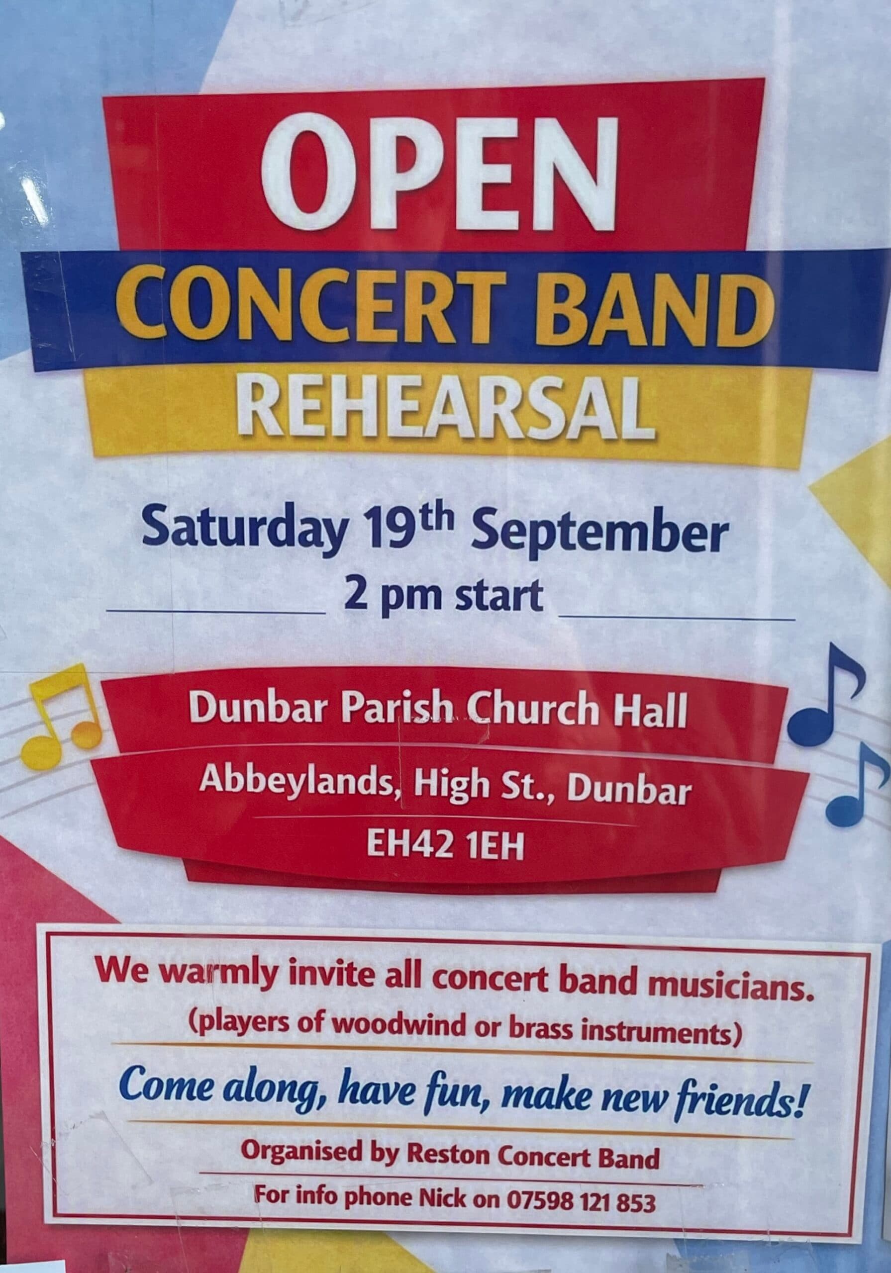 Open Concert Band Rehearsal, Dunbar Parish Church Hall, Dunbar