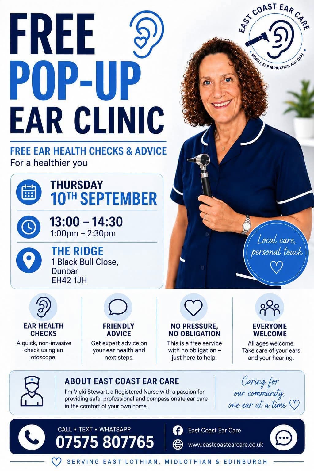 FREE Ear Care Session @ The Ridge, The Ridge Support Centre, Dunbar