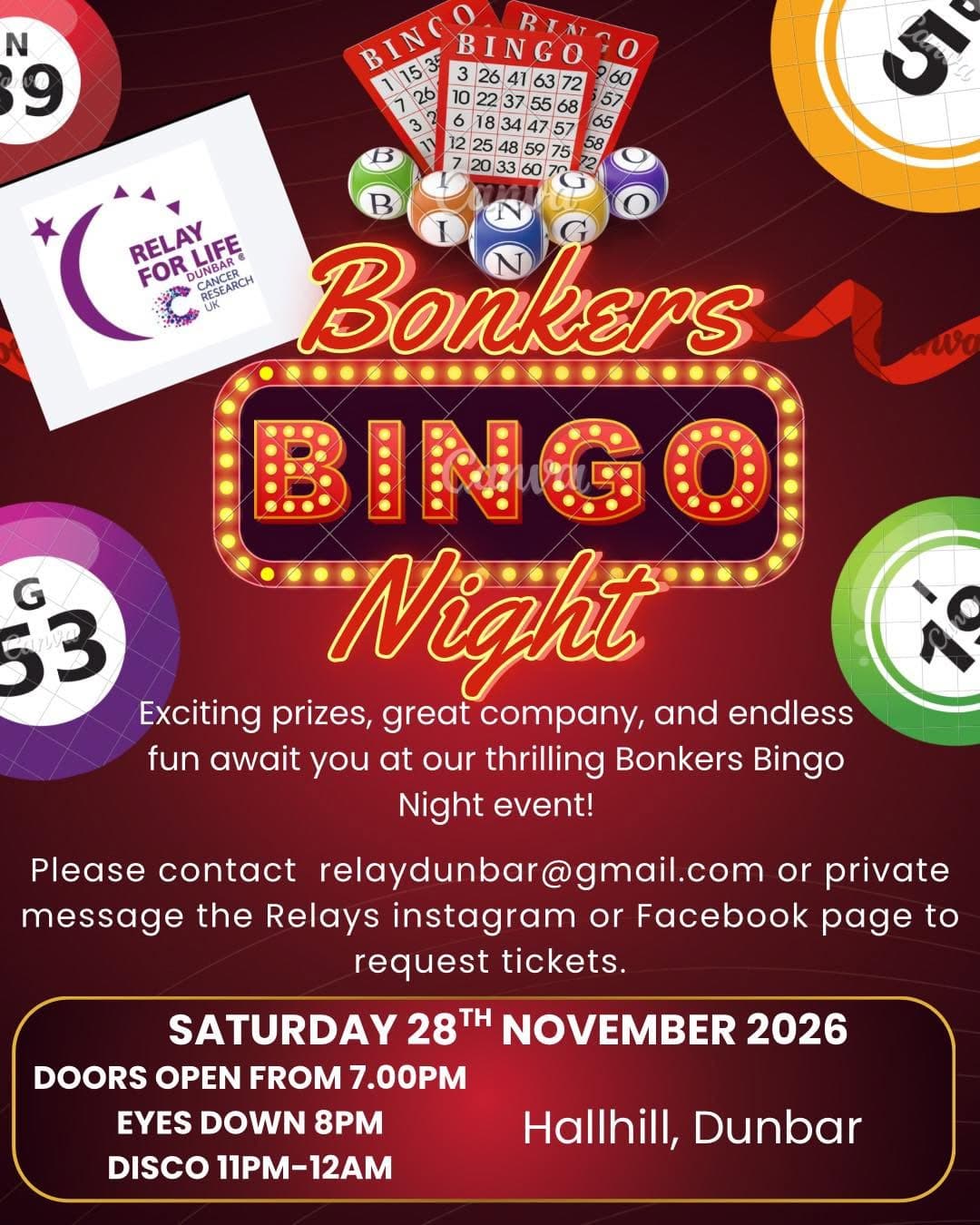 Bonkers Bingo Fundraiser @ Hallhill, Hallhill Sports Centre, Dunbar