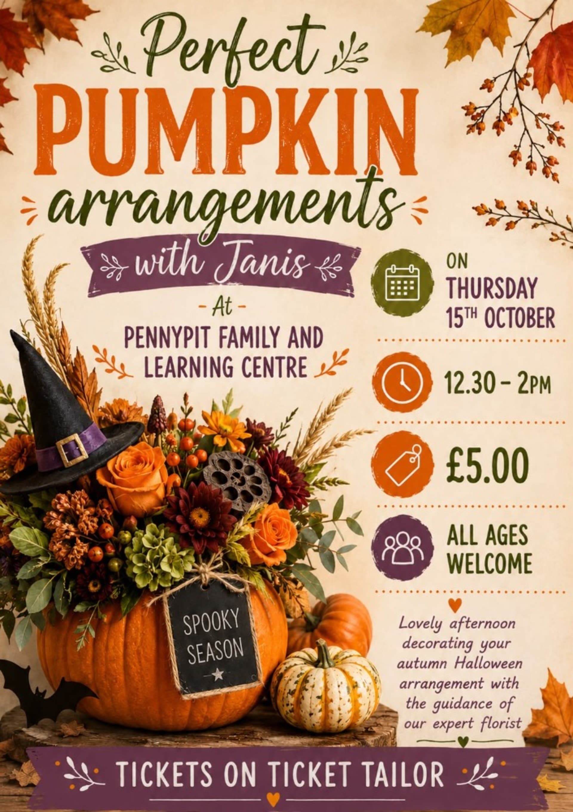 Perfect Pumpkin Flower Arrangements by Janis, The Pennypit Family Learning Centre, Prestonpans